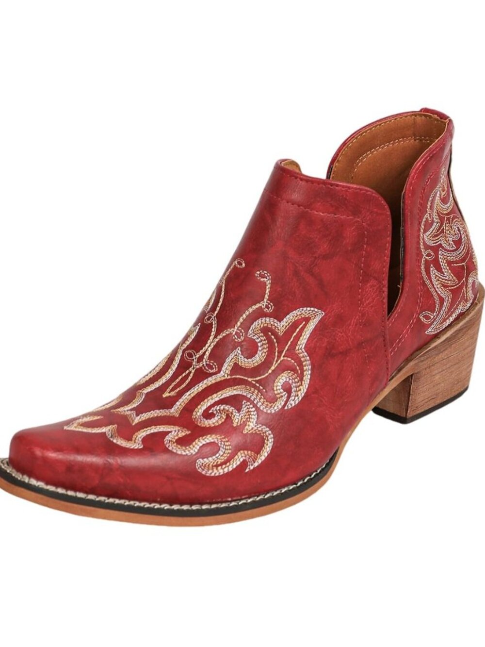 Cowboy Ankle Boots for Women Western Embroidered Chunky Heels Short Booties